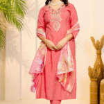 Designer Roman Silk Embroidery Work Kurti Pant Set Wholesale