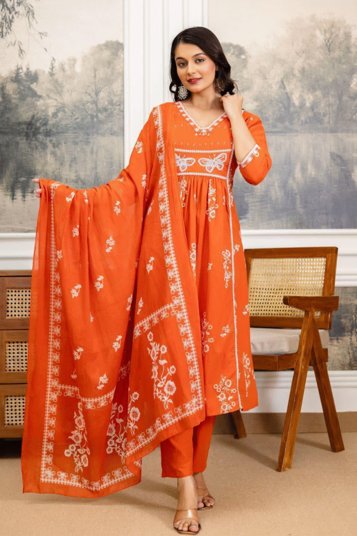 Premium Cotton 60.60 Kurti Set Suits With Detailing Works - Image 2