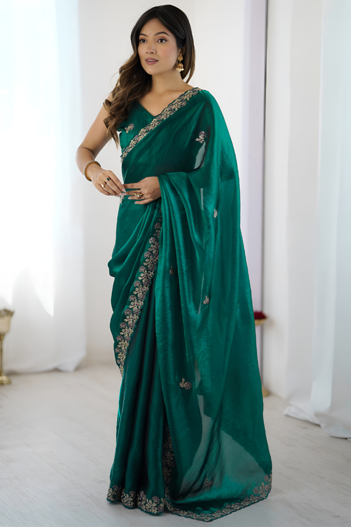 Bollywood Desing Satin Silk Sequance Thread Work Saree - Image 2