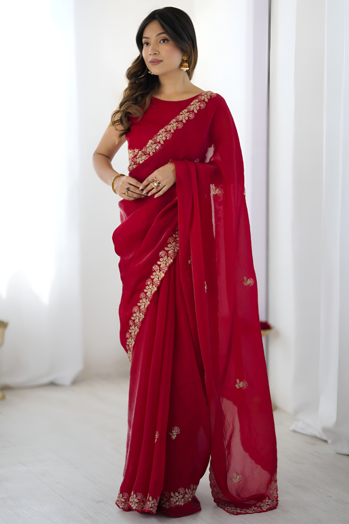 Bollywood Desing Satin Silk Sequance Thread Work Saree - Image 7