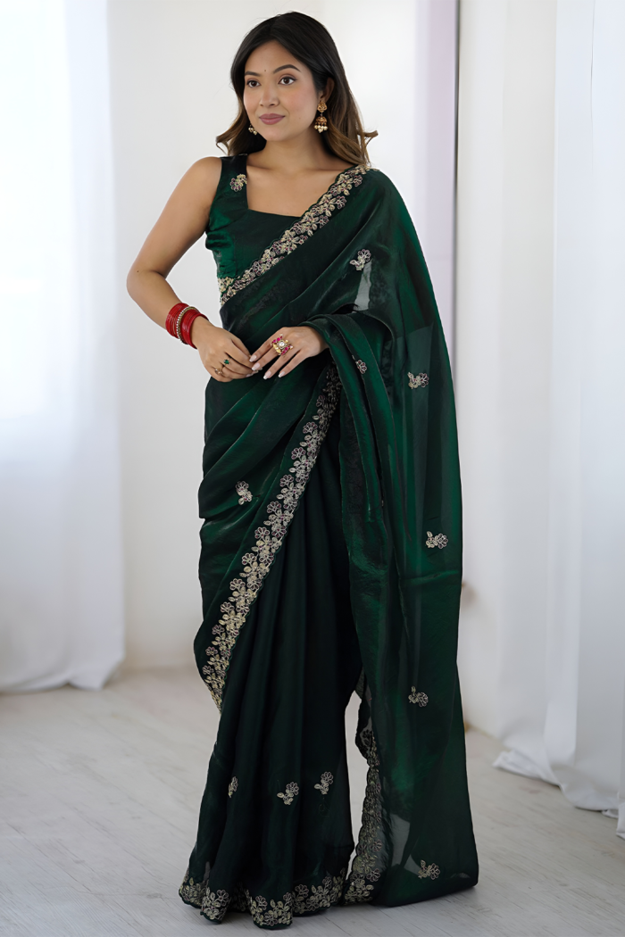 Bollywood Desing Satin Silk Sequance Thread Work Saree - Image 8