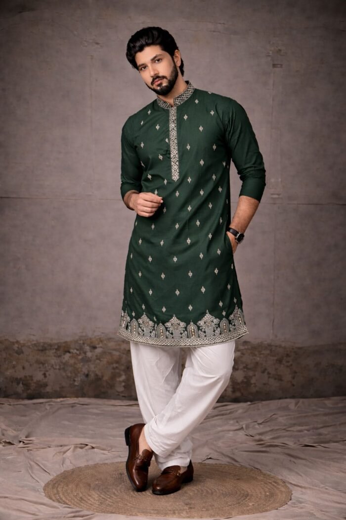 Men's Embroidery Wedding Kurta With Payjama Vol 07 - Image 7
