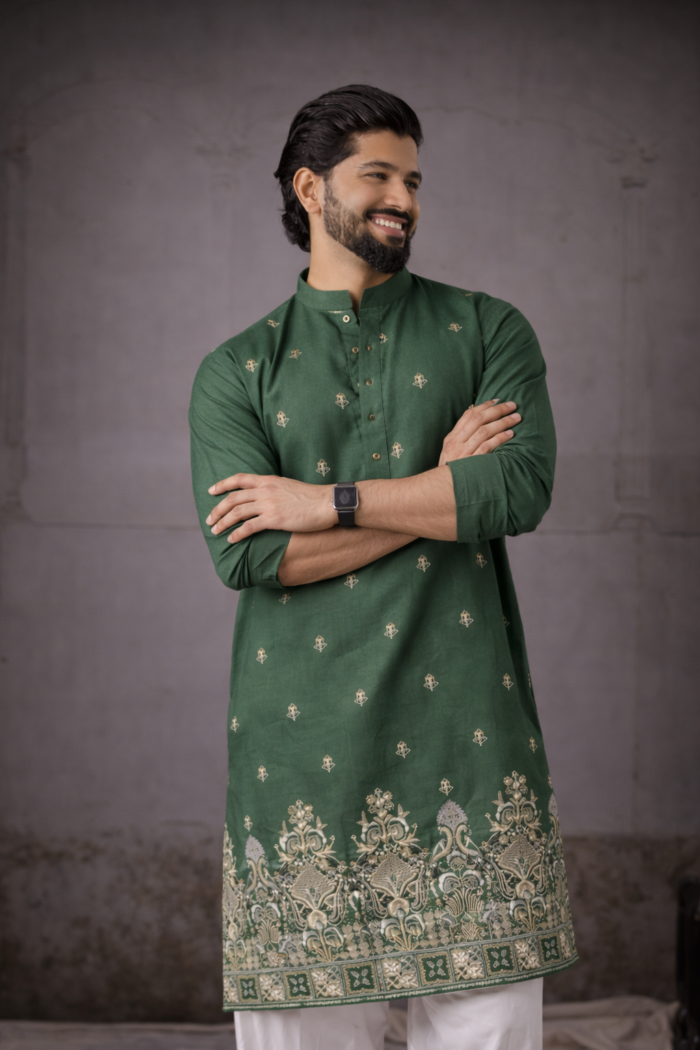 Men's Embroidery Wedding Kurta With Payjama Vol 07 - Image 6
