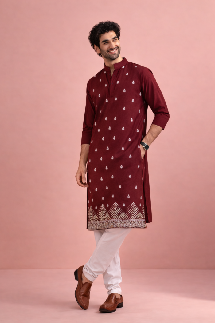 Men's Embroidery Wedding Kurta With Payjama Vol 07 - Image 2