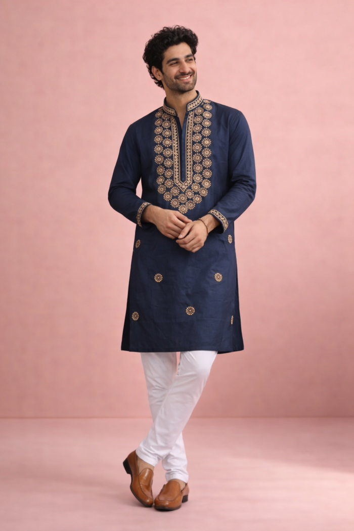 Men Kurta With Bottom & Embroidery Work On Kurta VOL 08 - Image 3