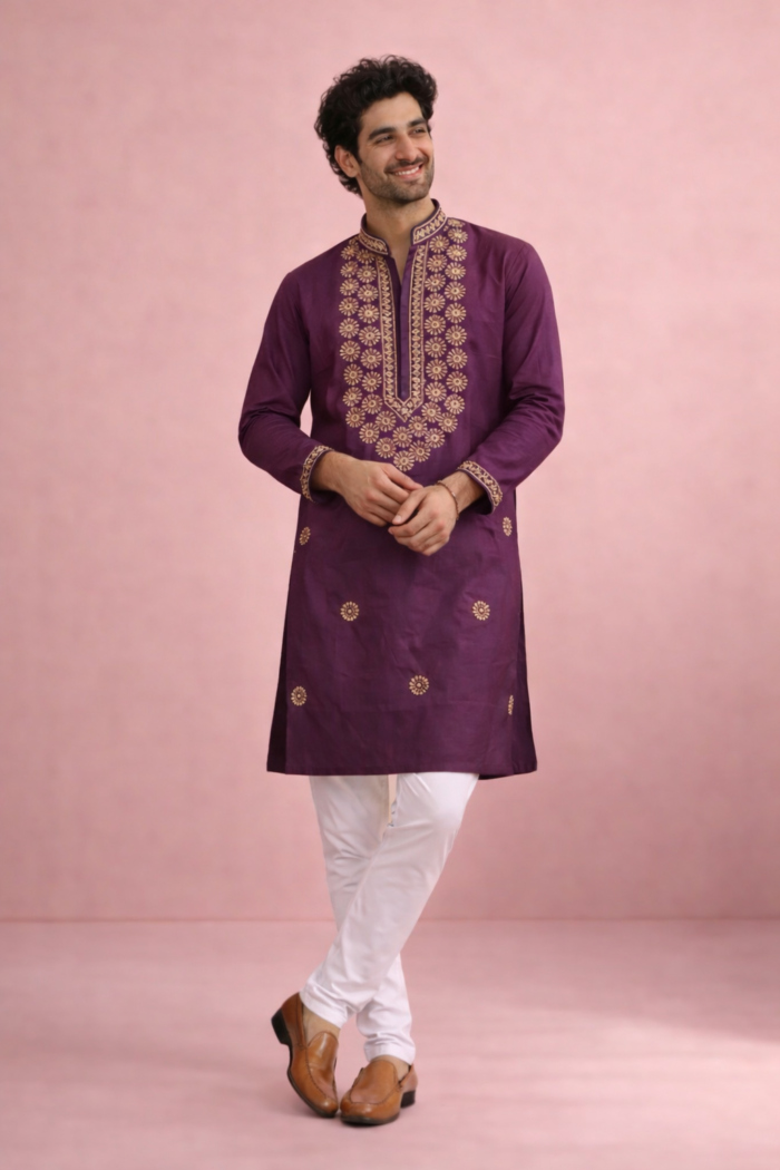 Men Kurta With Bottom & Embroidery Work On Kurta VOL 08 - Image 2