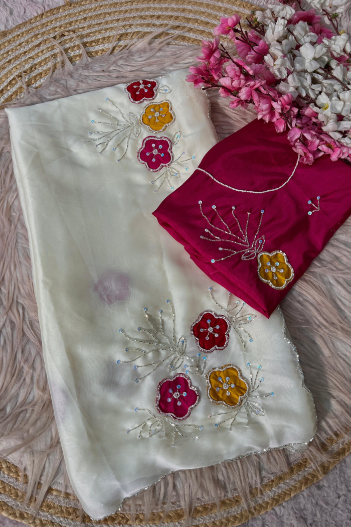 Soft Shine Rangoli Silk Saree With Premium Handwork With Cutwork Border - Image 2